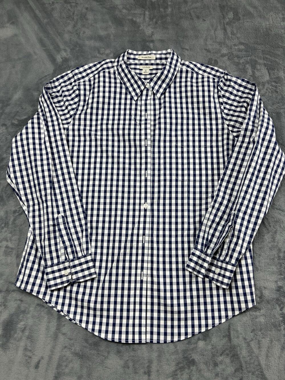 L.L. Bean Women's Button-Down Long Sleeve XL Navy/White Checkered Shirt Shirt